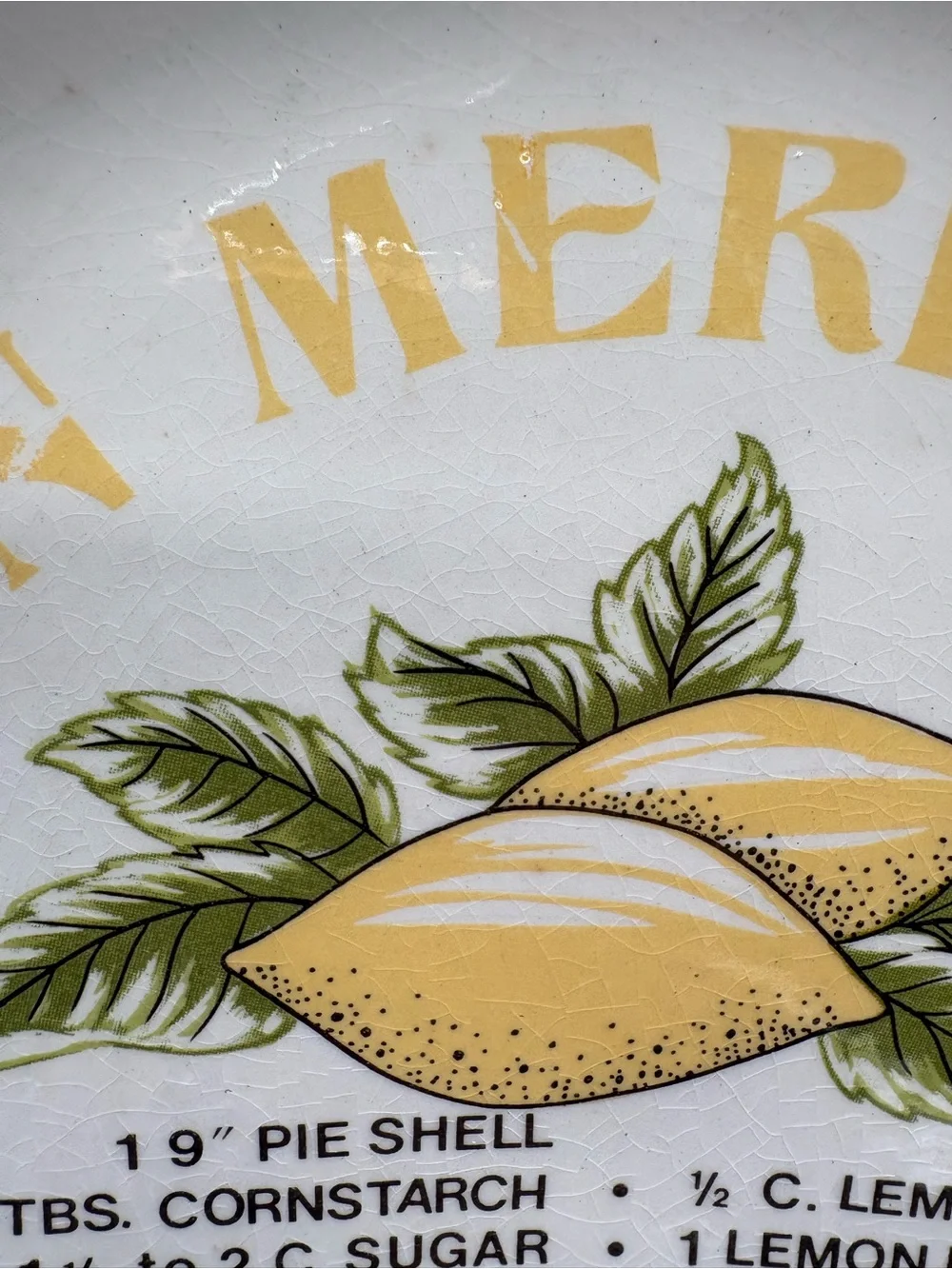 Vintage Lemon Meringue Pie Ceramic Serving Dish - White with Yellow Lemon Design